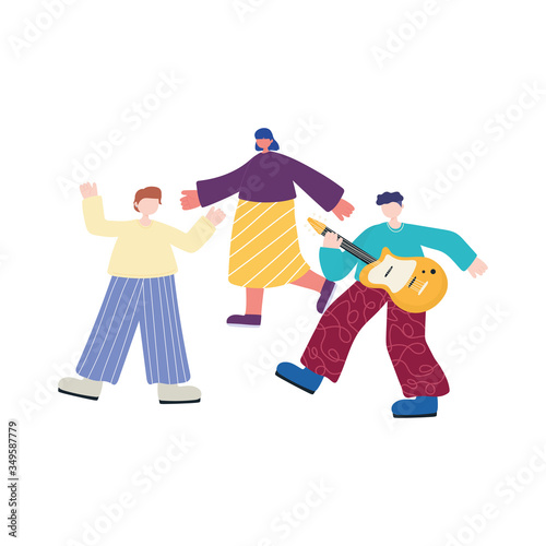 people activities, young man playing guitar musical and people dancing