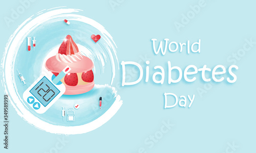 Diabetes patient treatment Concept. Blood glucose testing meter. Diabetes type 2 and insulin production. Suitable For Wallpaper, Banner, Background, Card, Book, And Landing Page.Vector Illustration