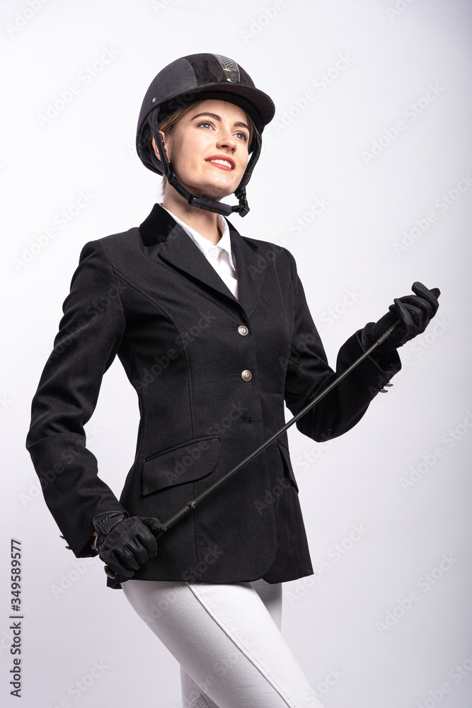 Beautiful blonde horsewoman. White background. Beautiful blonde horsewoman. White background.