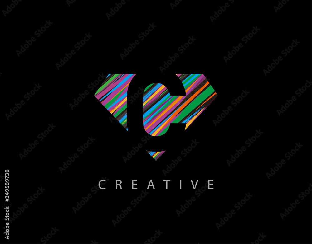 Obraz premium Letter C Abstract Diamond Logo. Creative C letter design with colorful Strips on diamond shapes.