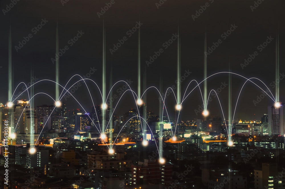 Ταπετσαρία City with wireless network connection concept , abstract communication technology concept
