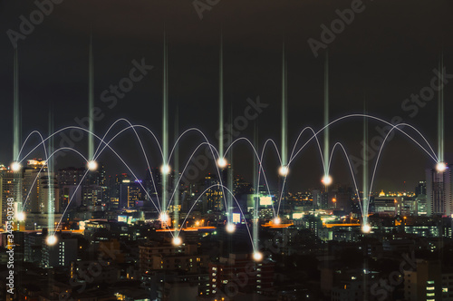 Photography City with wireless network connection concept , abstract communication technology concept