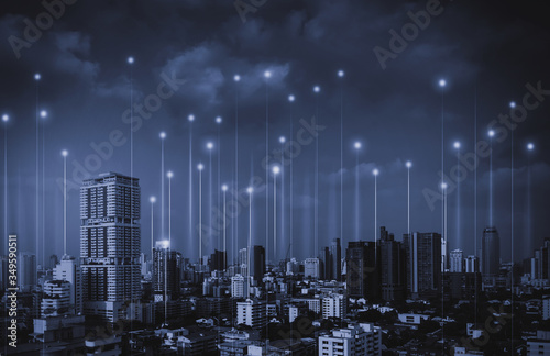 Photography City with wireless network connection concept , abstract communication technology concept