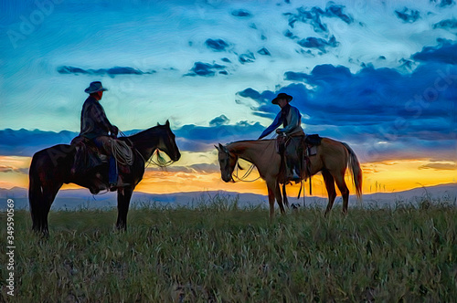 Cowboys at dawn digital oil painting © outdoorsman