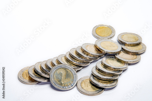 Pile of coins - two lev in Bulgarian currency photo