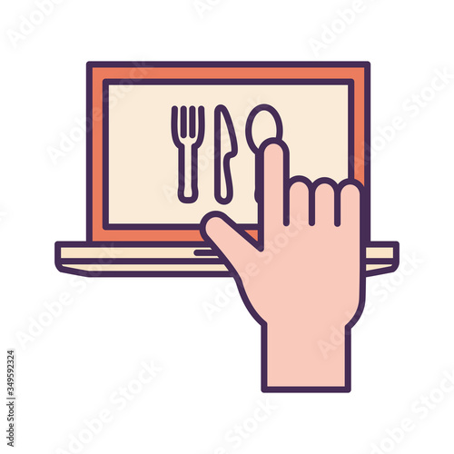 laptop and cutlery line and fill style icon vector design
