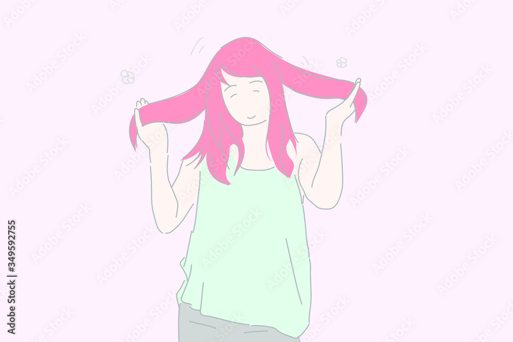 Pretty girl smiling and playing with her hair drawing vector. Pretty girl smiling and playing with her hair drawing vector.