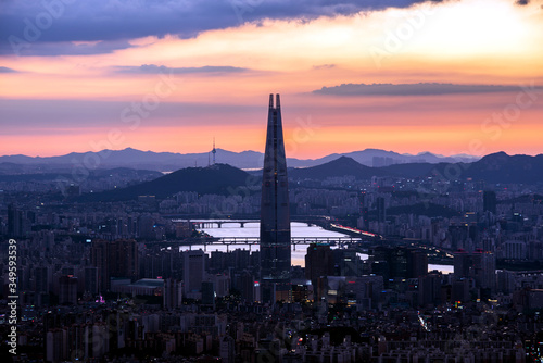 sunset over the city, at seoul south Korea 