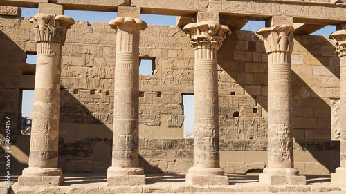 Quadro su tela Beautfil Philae temple Egypt architecture hieroglyphic and column in  Aswan sunn