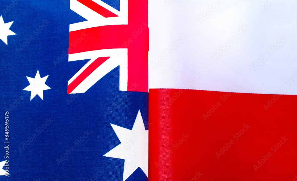 fragments of the national flags of Australia and Poland close up fragments of the national flags of Australia and Poland close up