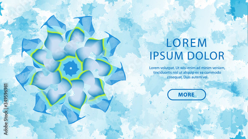 Abstract flower. Background of blue pattern with splashes of fab. Spring illustration. Banner for web resources