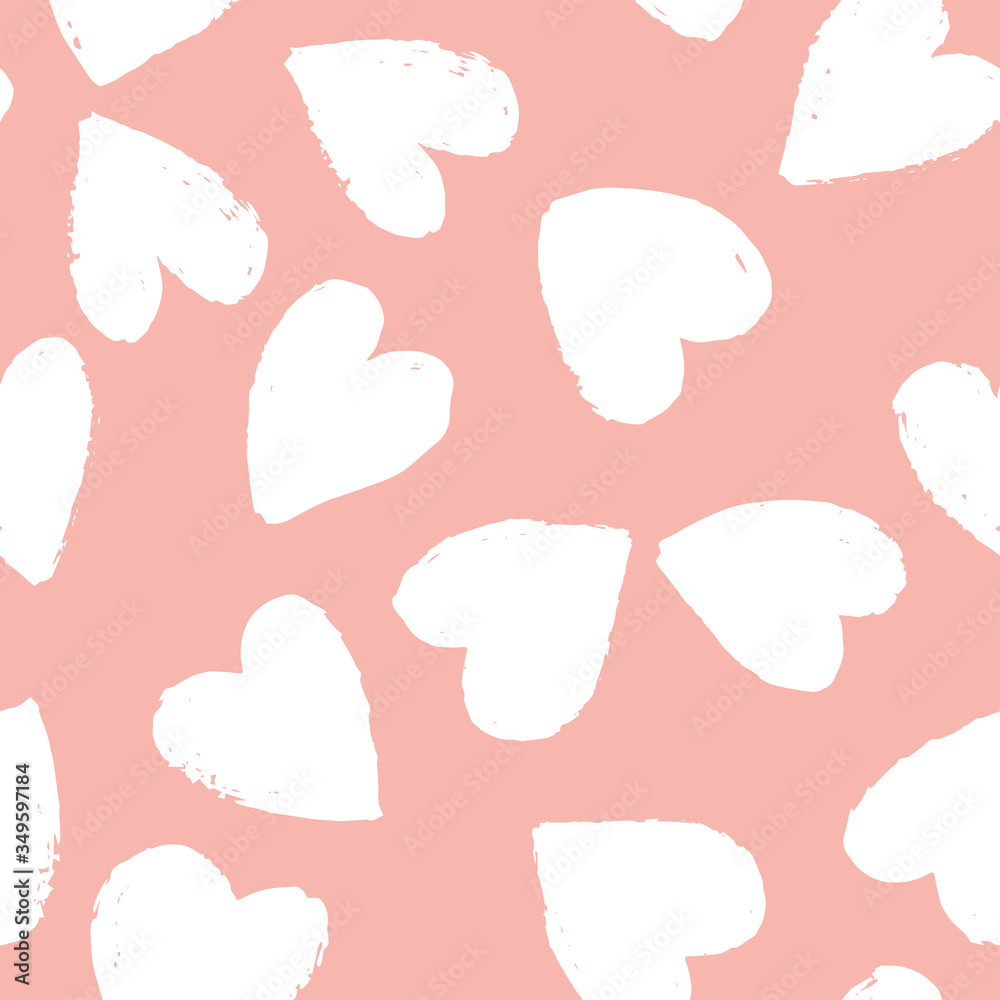 Seamless pattern with white hearts on pale pink background. Vector design for textile, backgrounds, clothes, wrapping paper, web sites and wallpaper. Fashion illustration seamless pattern.