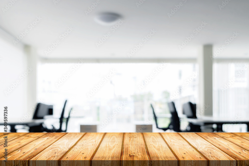 Desk space over blurred office or meeting room background. Product display.  Stock Photo | Adobe Stock