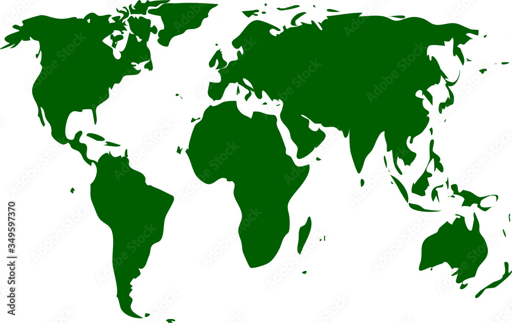 Fototapeta Detailed world map template on white background. Texture or background for screensaver in green color, flat design. Vector illustration.
