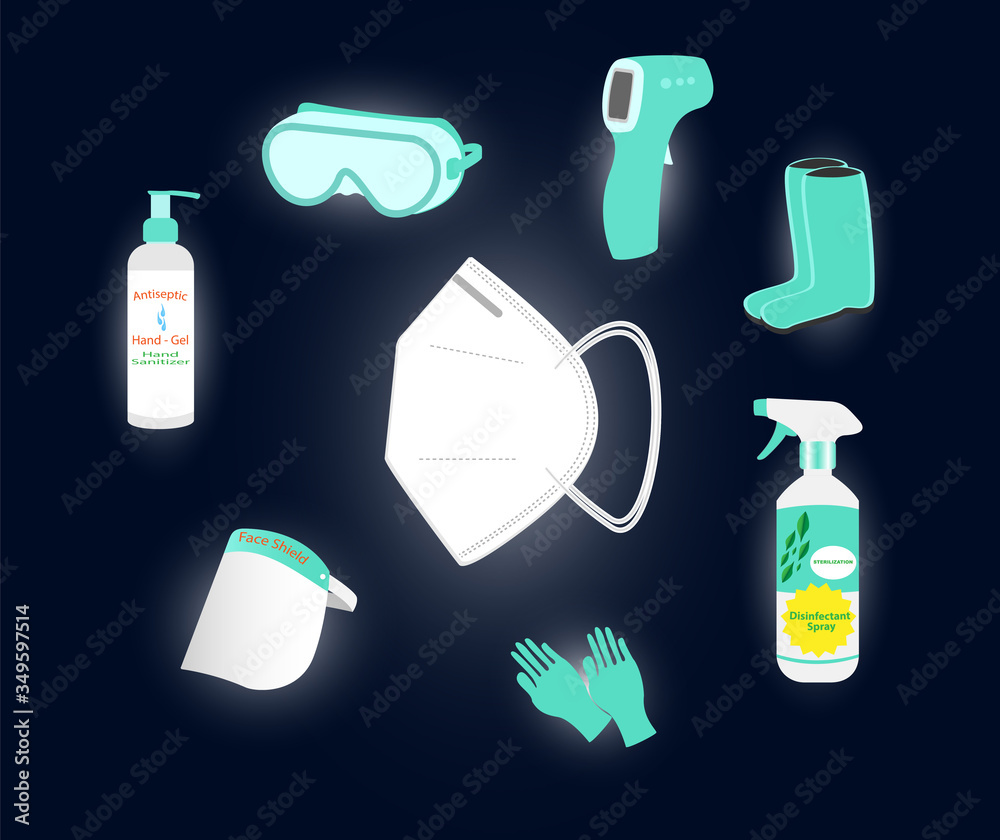 Fototapeta premium Protection Equipment, Illustration vector graphic of personal protective equipment set.
