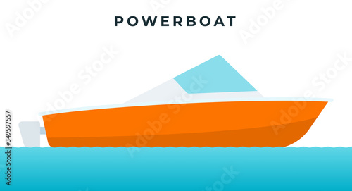 Powerboat , small boat equipped with an outboard motor vector icon flat isolated.