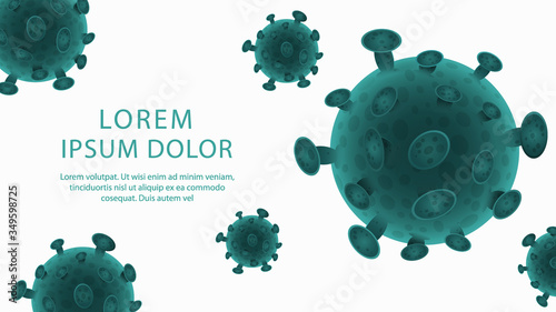 Light vector banner. Coronavirus deadly outbreak and coronaviruses influenza background as dangerous flu strain cases as a pandemic medical health risk concept with disease cells