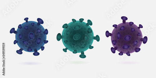 Coronavirus Bacteria Cell Icon, 2019-nCoV, Covid-2019, Covid-19 Novel Coronavirus Bacteria. Isolated Vector collection of 3D Icons. The virus that caused epidemic of pneumonia in China and world