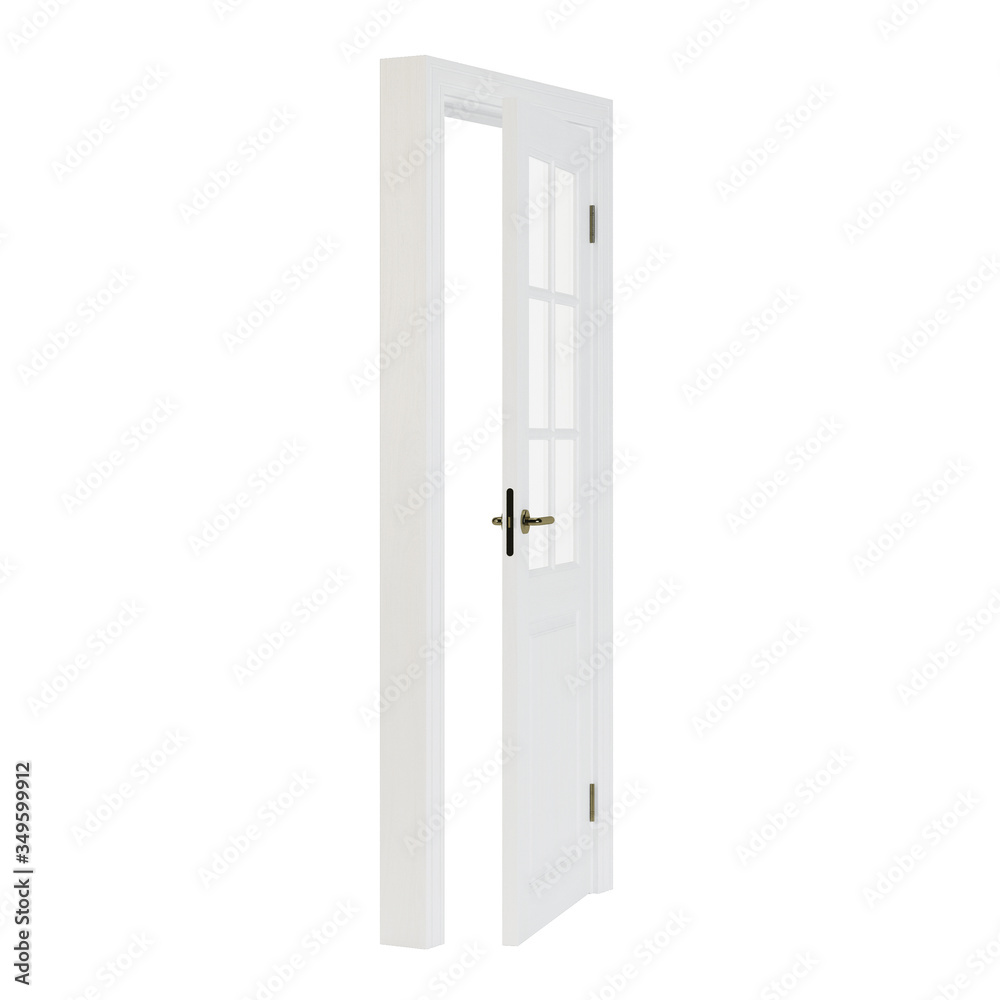 Naklejka premium Wooden door isolated on white background. 3D rendering.