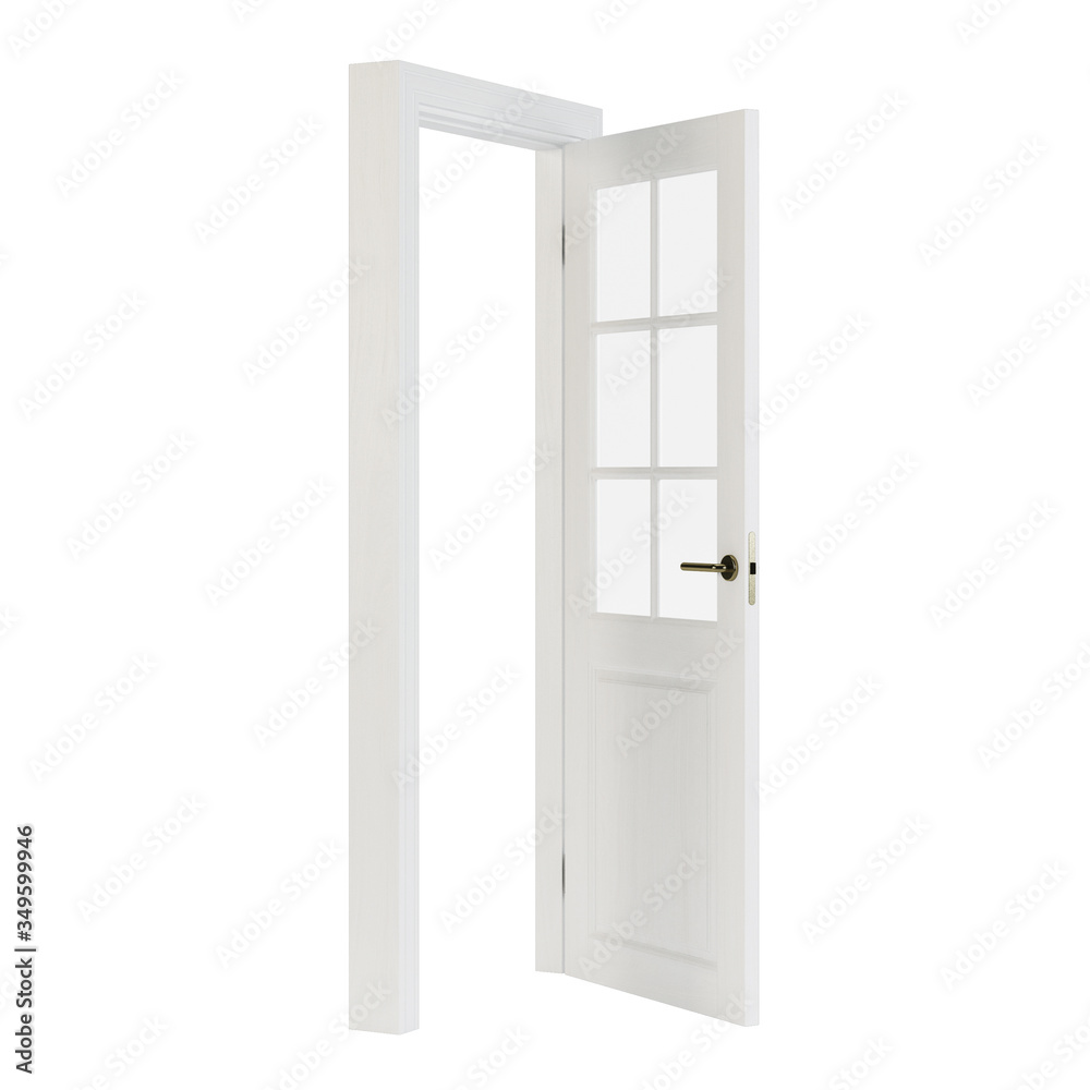 Wooden door isolated on white background. 3D rendering. Wooden door isolated on white background. 3D rendering.