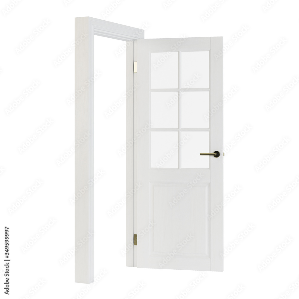Wooden door isolated on white background. 3D rendering. Wooden door isolated on white background. 3D rendering.