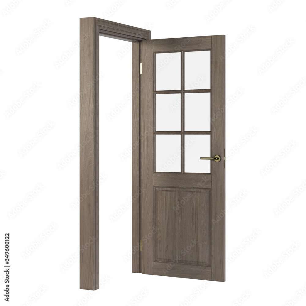Wooden door isolated on white background. 3D rendering. Wooden door isolated on white background. 3D rendering.