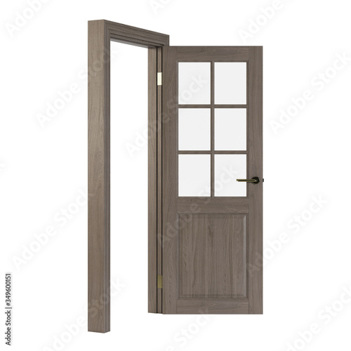 Wooden door isolated on white background. 3D rendering.