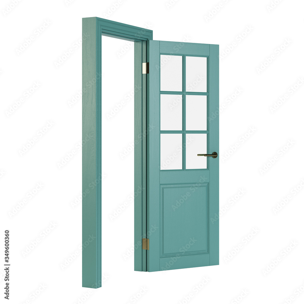 Wooden door isolated on white background. 3D rendering. Wooden door isolated on white background. 3D rendering.