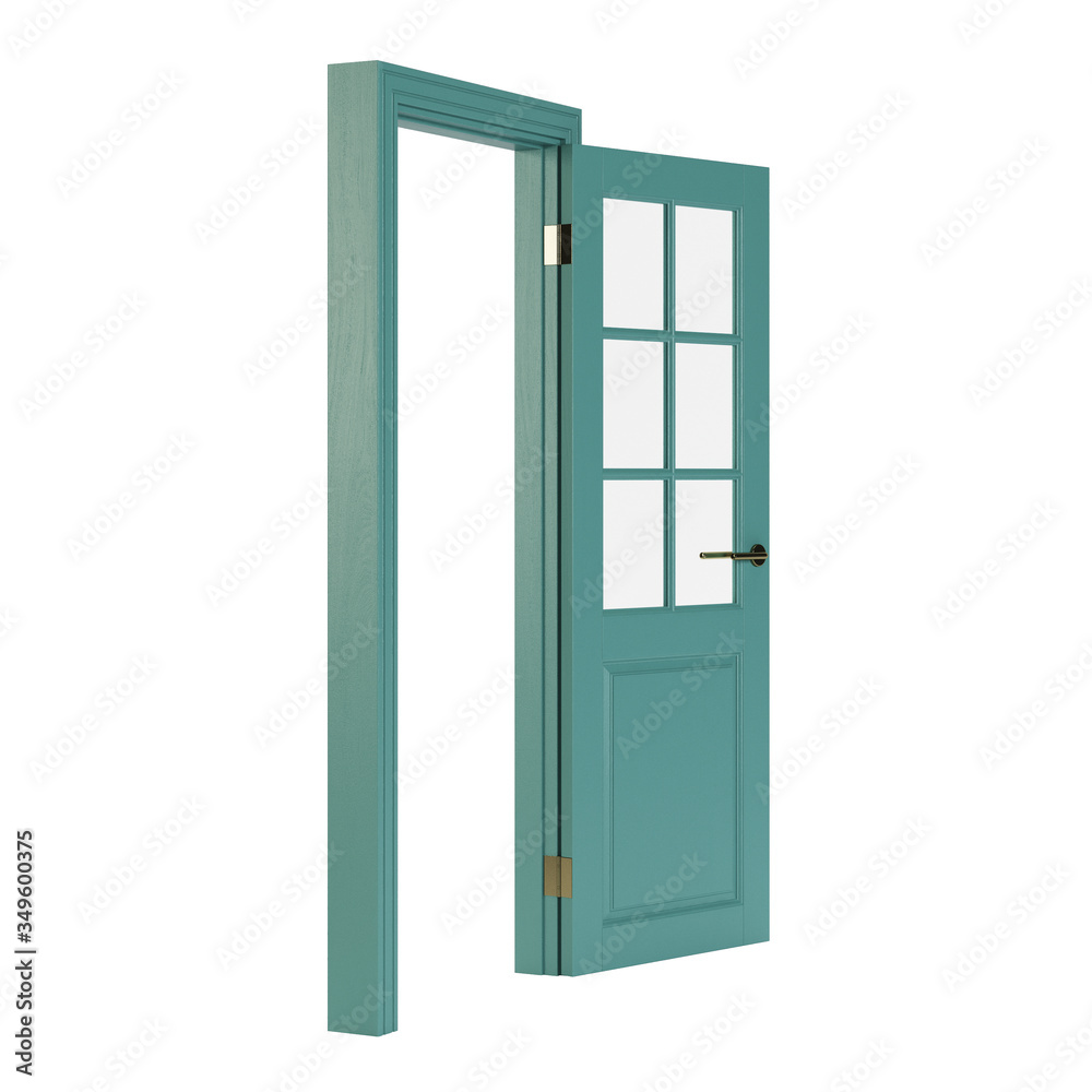 Wooden door isolated on white background. 3D rendering. Wooden door isolated on white background. 3D rendering.