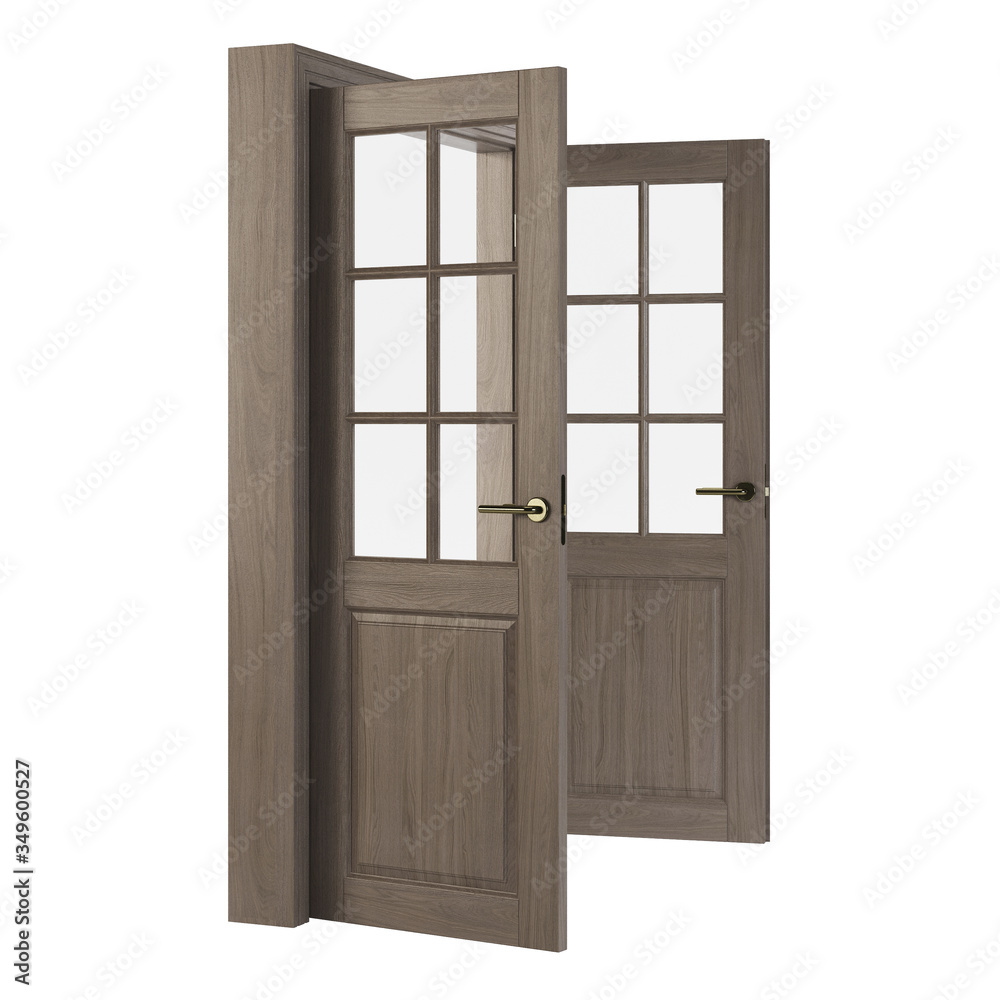 Wooden door isolated on white background. 3D rendering. Wooden door isolated on white background. 3D rendering.