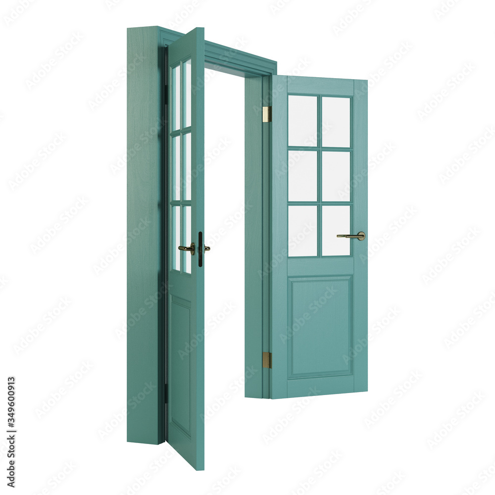 Wooden door isolated on white background. 3D rendering. Wooden door isolated on white background. 3D rendering.