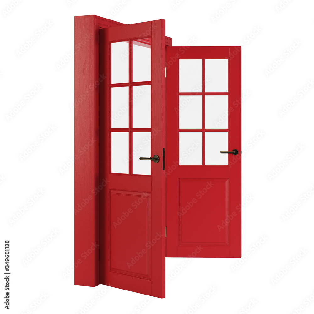 Obraz premium Wooden door isolated on white background. 3D rendering.