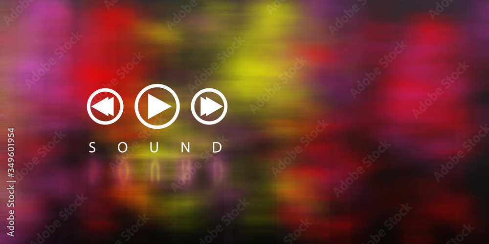 Music play button, play icon, pause on colorful background