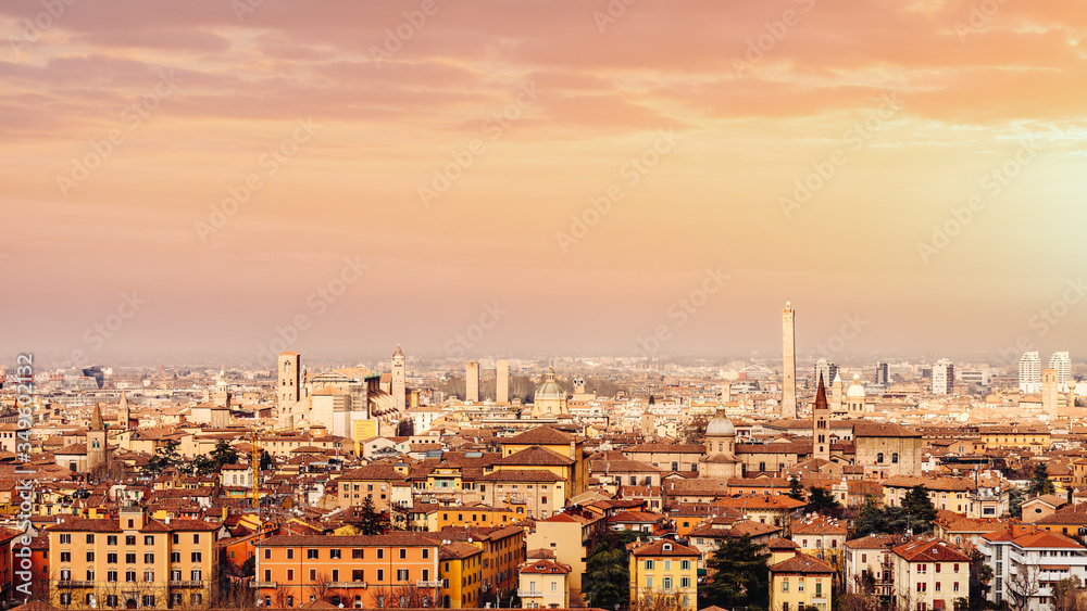 Bologna, cityscape at sunset with copyspace. Emilia Romagna, Italy