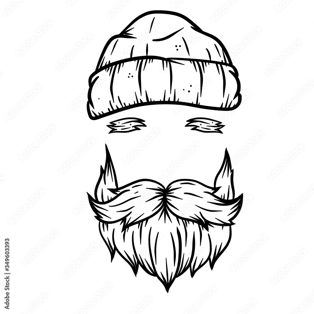 Fashionable men haircut. Element of head and face hipster. Hair and beard  of guy. barbershop Fashion and style. Warm hat of sailor and lumberjack.  Hand drawn color illustration Stock Vector | Adobe