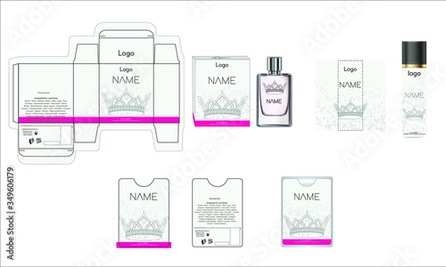Packaging design, luxury perfume box, pocket perfume and deo design template and mock up box. Illustration vector.
