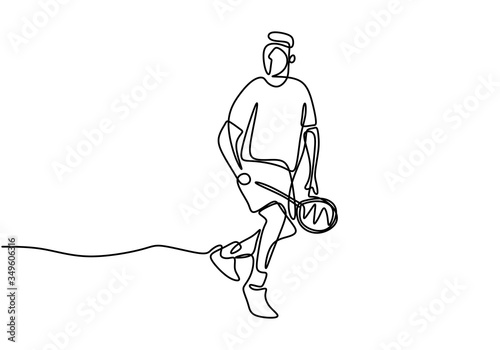 One line drawing or continuous line drawing of badminton player. A person playing badminton sport game. Professional athlete. Sport concept. Vector illustration for badminton tournament.