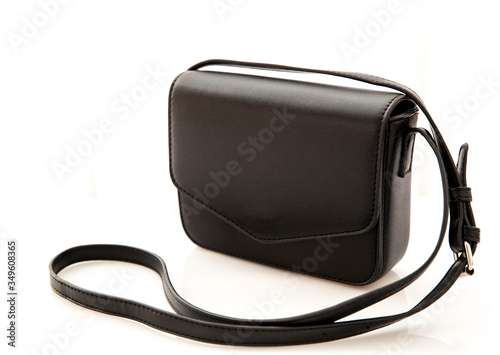 black leather bag on white background