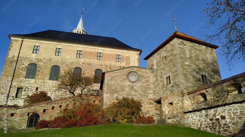 Akershus Fortress. Oslo, Norway. Beautiful old castle on the autumn day.