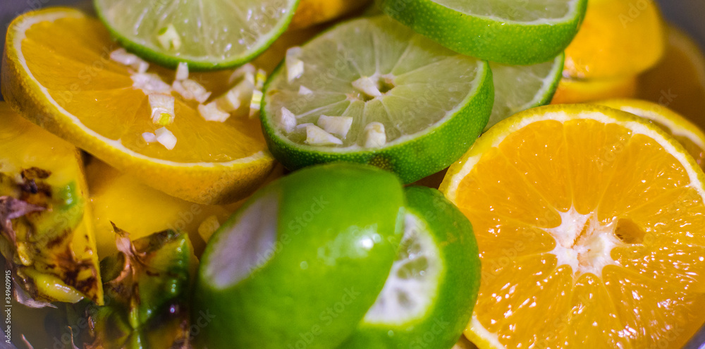 lemon, limes, orange and pineapples slices lemon, limes, orange and pineapples slices