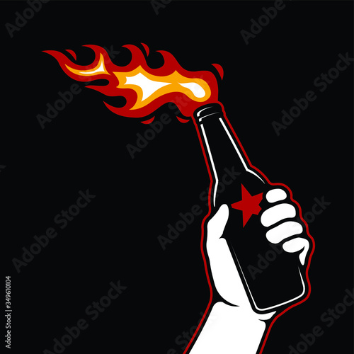 Hand Holding Molotov Cocktail Fire Bottle Bomb Vector Illustration - Vector