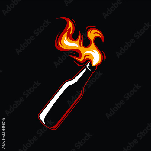 Molotov Cocktail Bottle With Fire On Black Background. Anarchy And Protest Vector Illustration - Vector