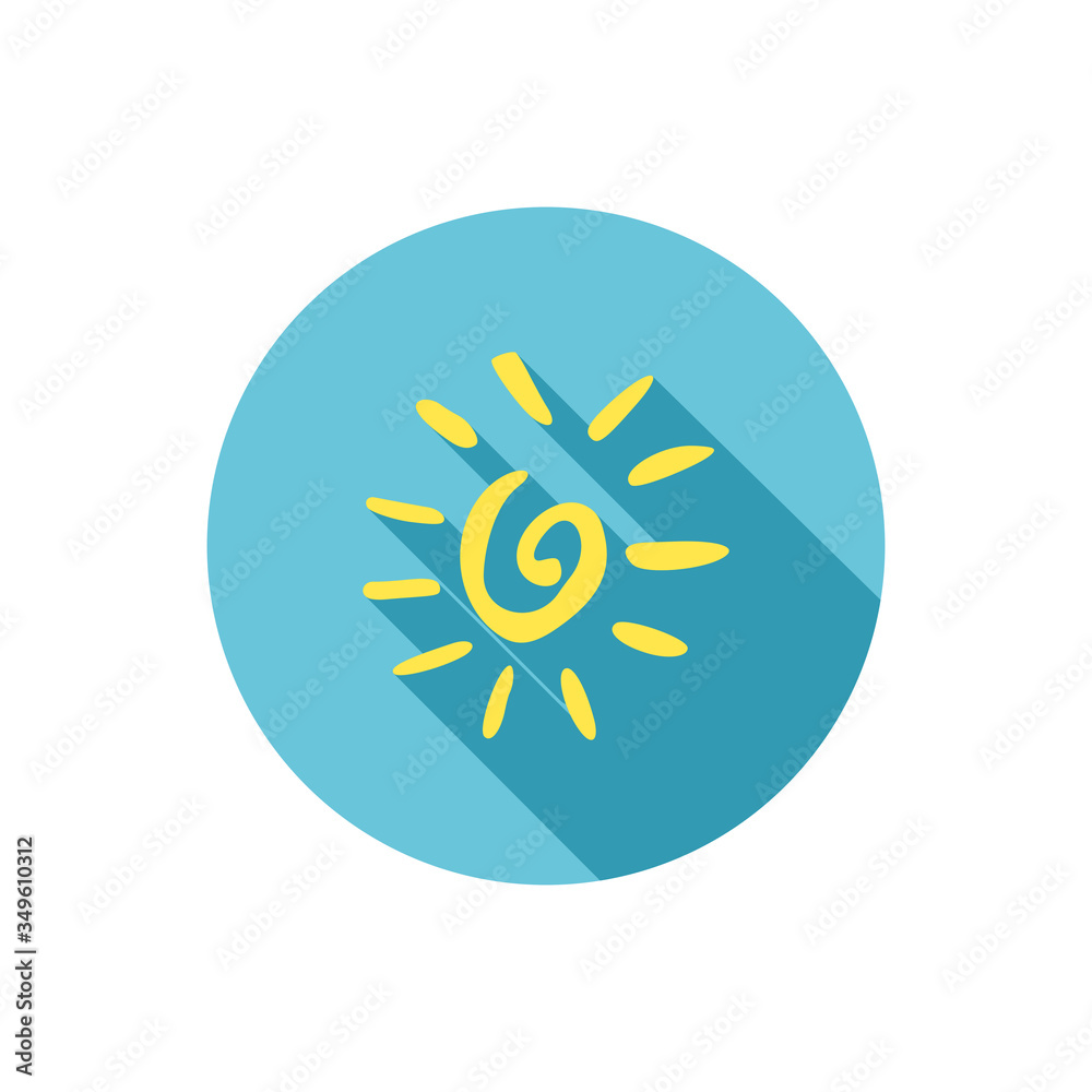 Flat design yellow sun doodle with a long shadow, vector illustration Flat design yellow sun doodle with a long shadow, vector illustration