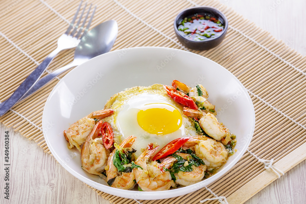 Sweet basil with prawn spicy food Sweet basil with prawn spicy food