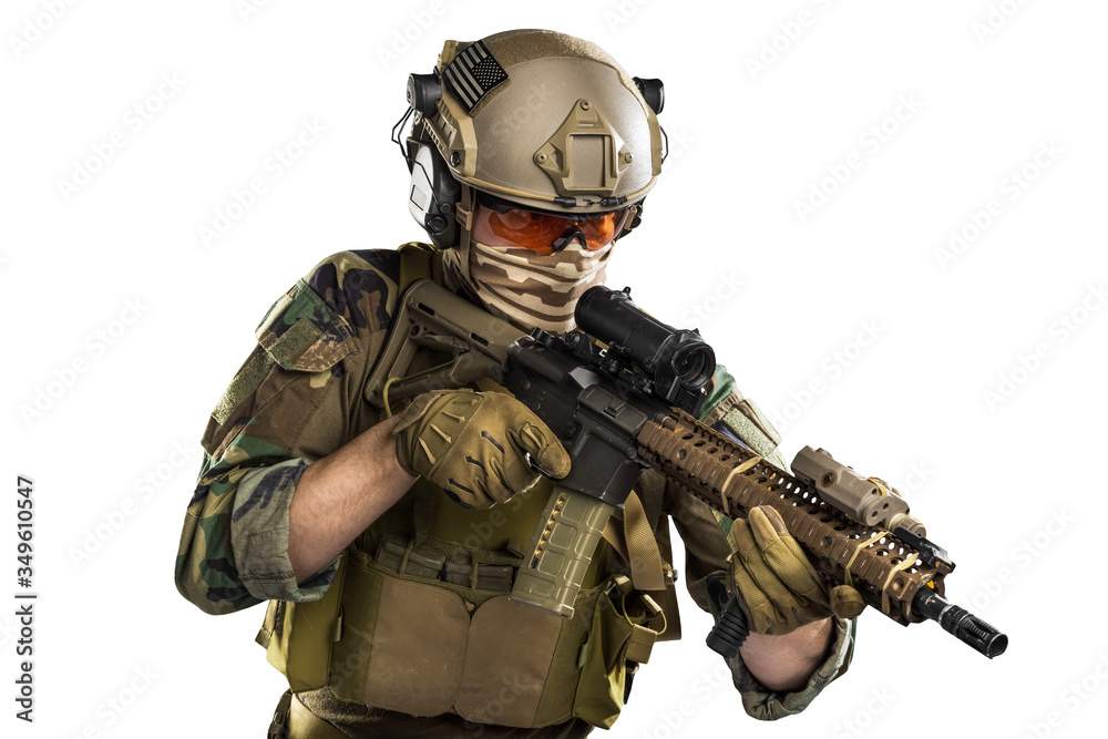US marine corps soldier with rifle. Shot in studio. isolated with clipping on white background. US marine corps soldier with rifle. Shot in studio. isolated with clipping on white background.