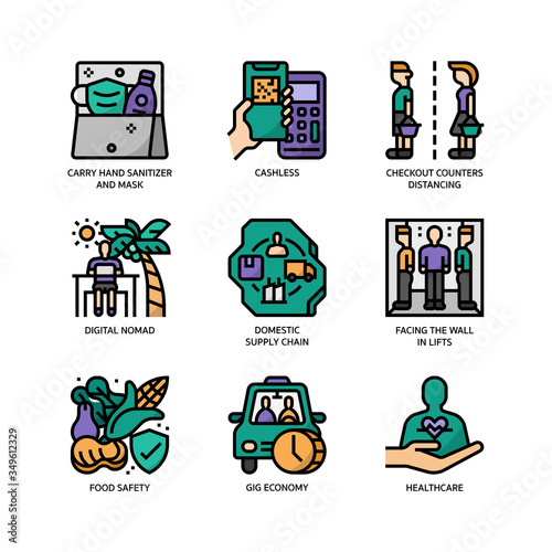 New normal after Covid-19 icons set