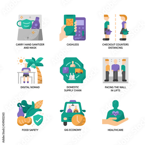 New normal after Covid-19 icons set