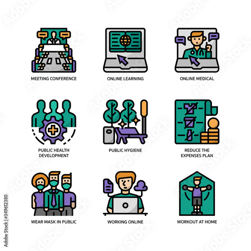 New normal after Covid-19 icons set