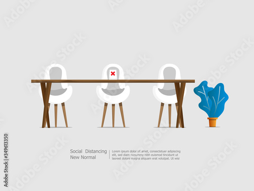 table and chairs with social distancing concept