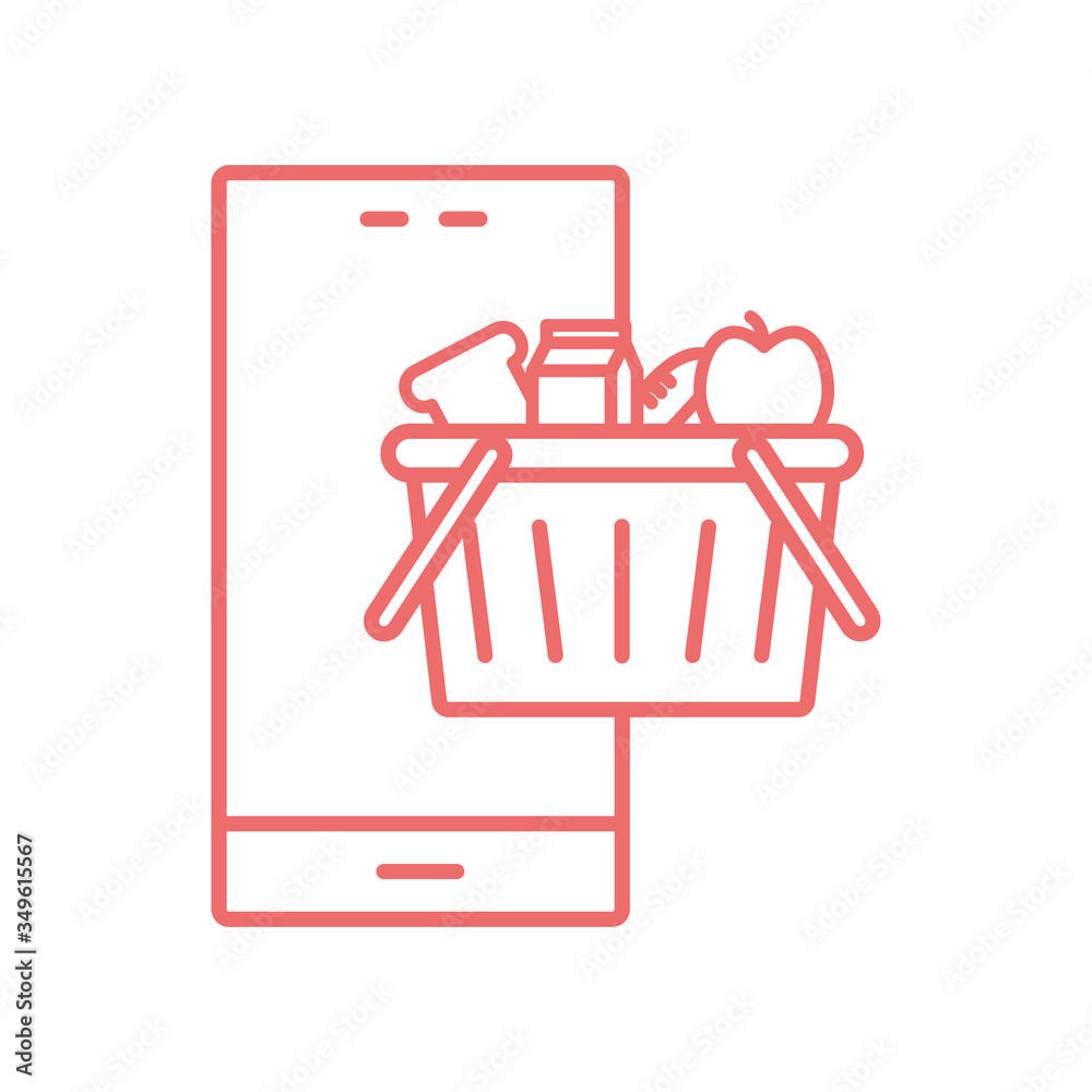 smartphone and shopping basket line style icon vector design smartphone and shopping basket line style icon vector design